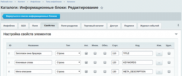 Свойства Битрикс 11