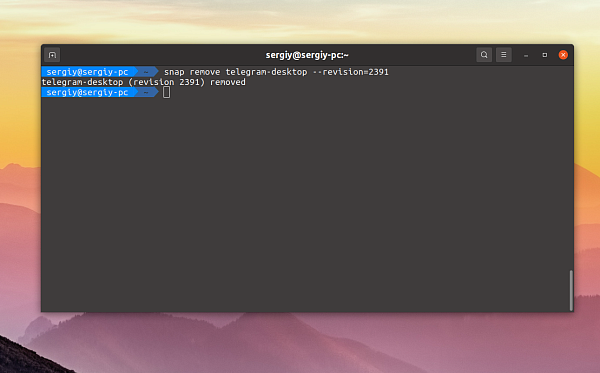 Удаление пакета Snap