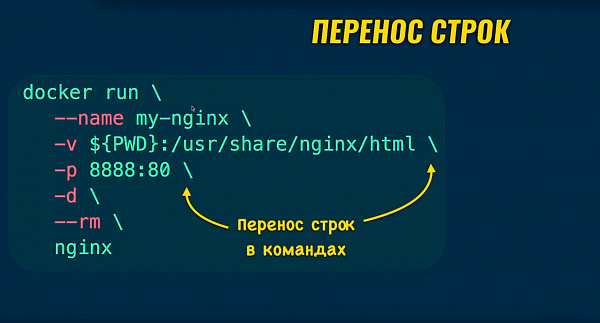 Перенос строк в Docker