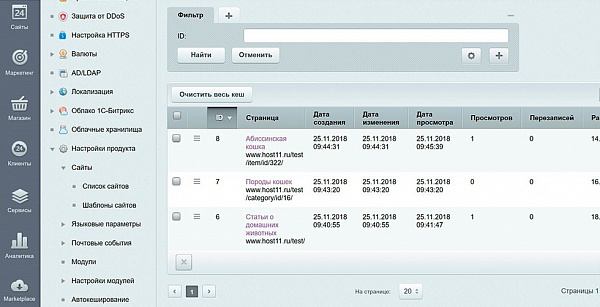 Список закешированных страниц Список закешированных страниц